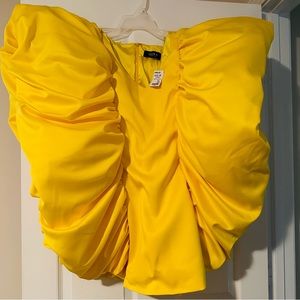 Evelyn puff full sleeve mini dress in yellow